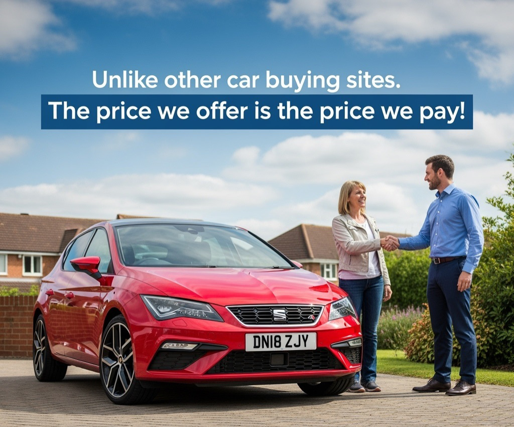 Two people shaking hands explaining why unlike other car buying sites the price we offer is the price we pay